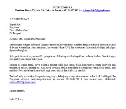 contoh surat lamaran kerja